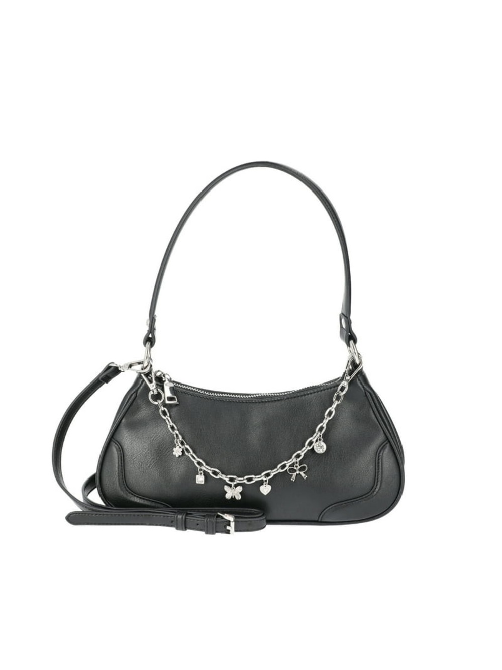 No Boundaries Black Shoulder Bag with Silver Charm Chain